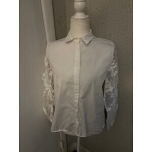 ZARA White Lace Sheer Sleeve Button Down Shirt  S Tomatogirl Balletcore Bohemian